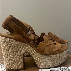 Marc Fisher Tan Suede Platform Espadrille Wedges